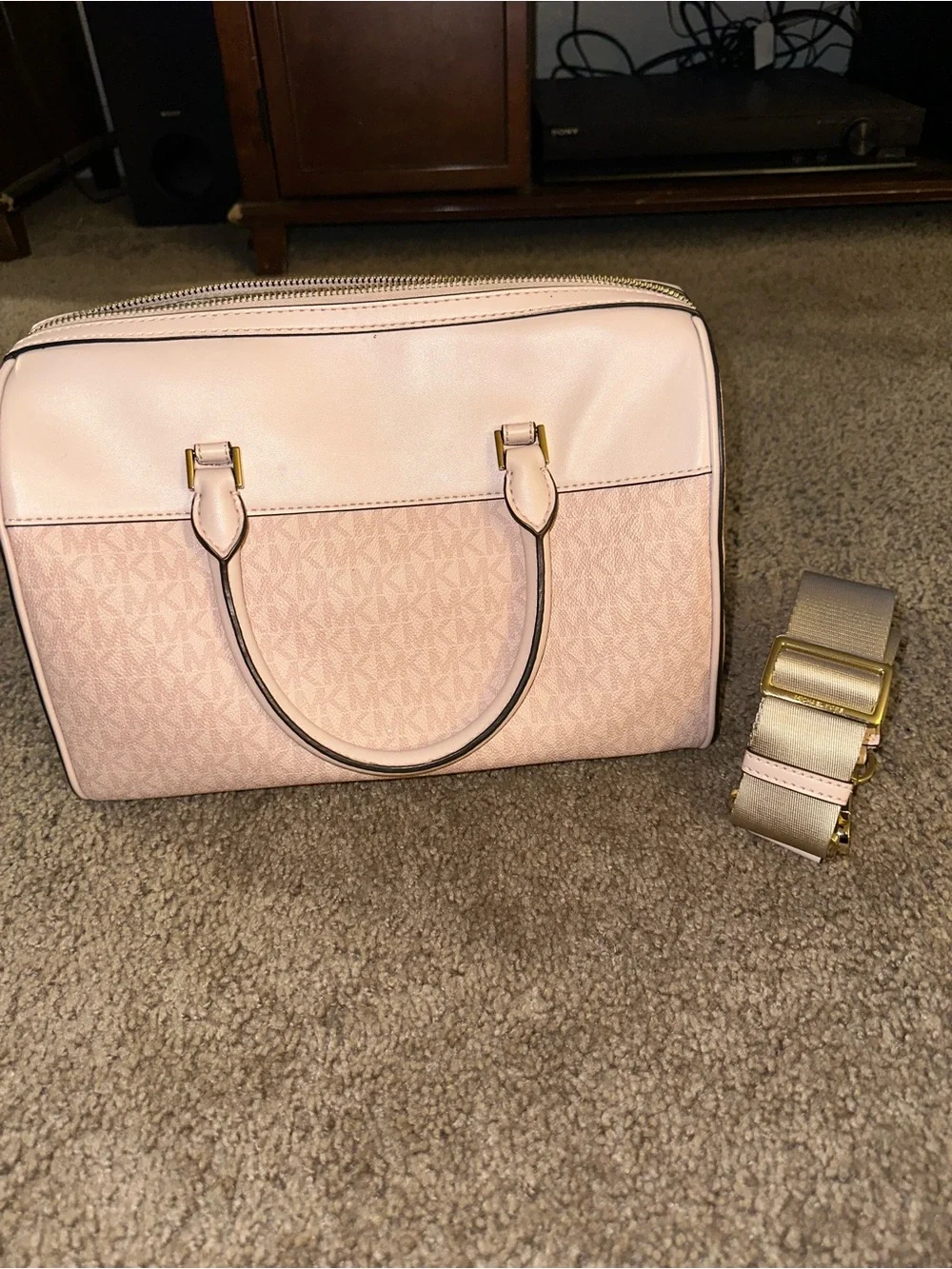Michael Kors Light Pink Logo Satchel with Gold Hardware